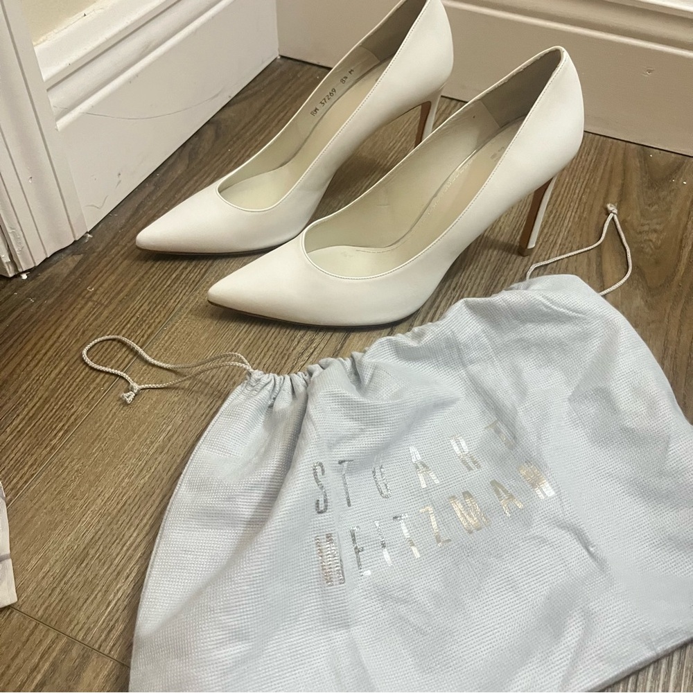New Stuart Weitzman White Power Pumps Heels - Picture 8 of 8